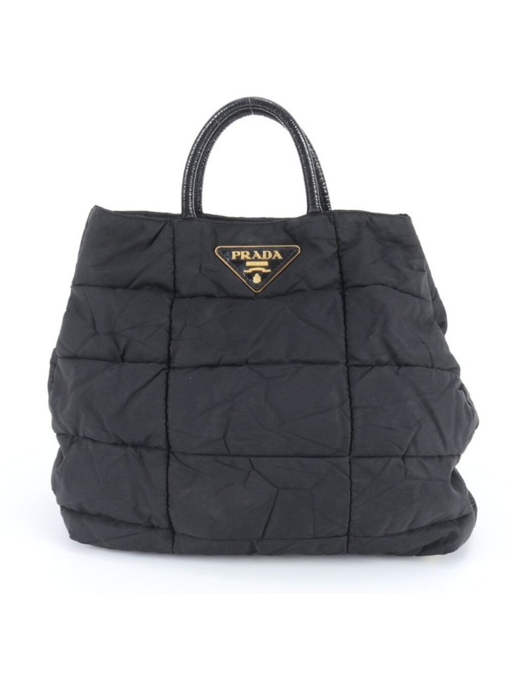 Prada Tessuto Nylon Crispy Triangle Logo Leather Tote
